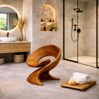 Curved Wooden Shower Chair with Storage – Modern Bathroom Seat