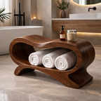 Sculptural Towel Rack Stand – Solid Wood Rolled Towel Holder for Bathroom Decor