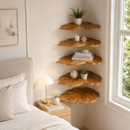 Corner Wood Wall Shelf – Solid Wood Floating Display Shelf for Living Room Decor
