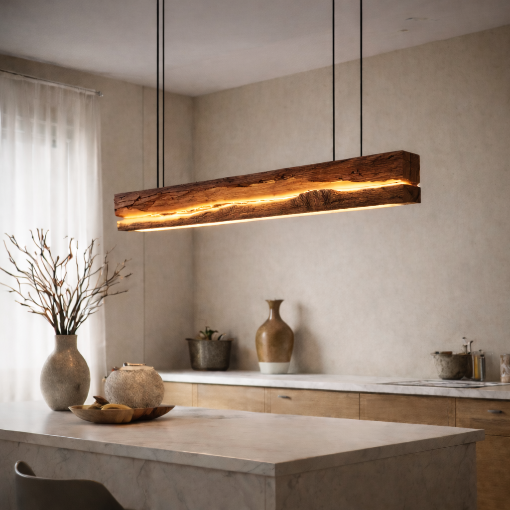 Live Edge Pendant Light – Solid Wood Linear Light for Kitchen Island or Dining Room