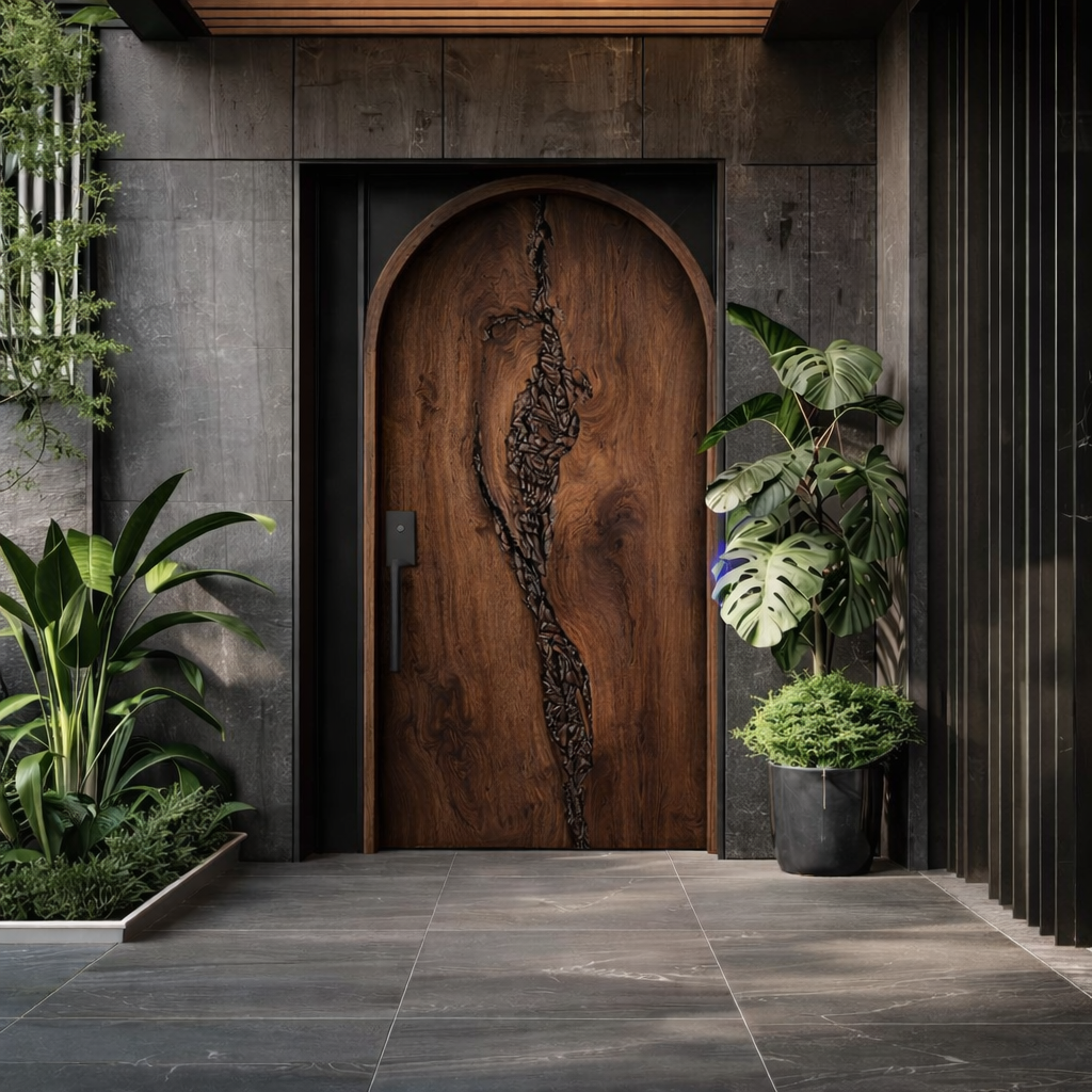 Solid Wood Entry Door – Handcrafted Natural Wooden Door Design