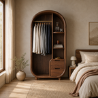 Arched Wood Wardrobe – Solid Wood Clothing Cabinet for Bedroom Decor