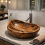 Hand-Carved Solid Wood Vessel Sink – Natural Grain Bathroom Basin