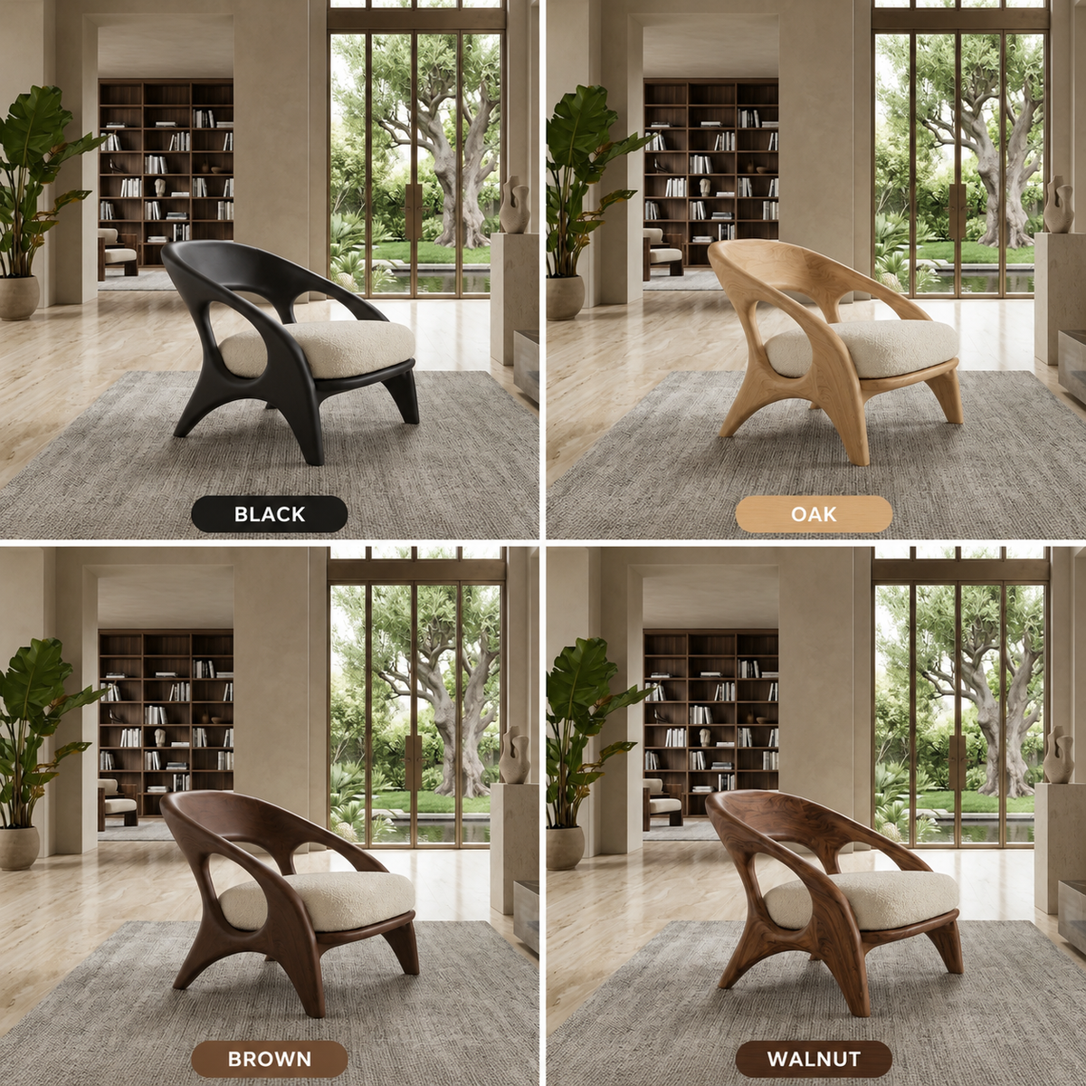 Sculptural Lounge Chair – Solid Wood Accent Chair for Living Room