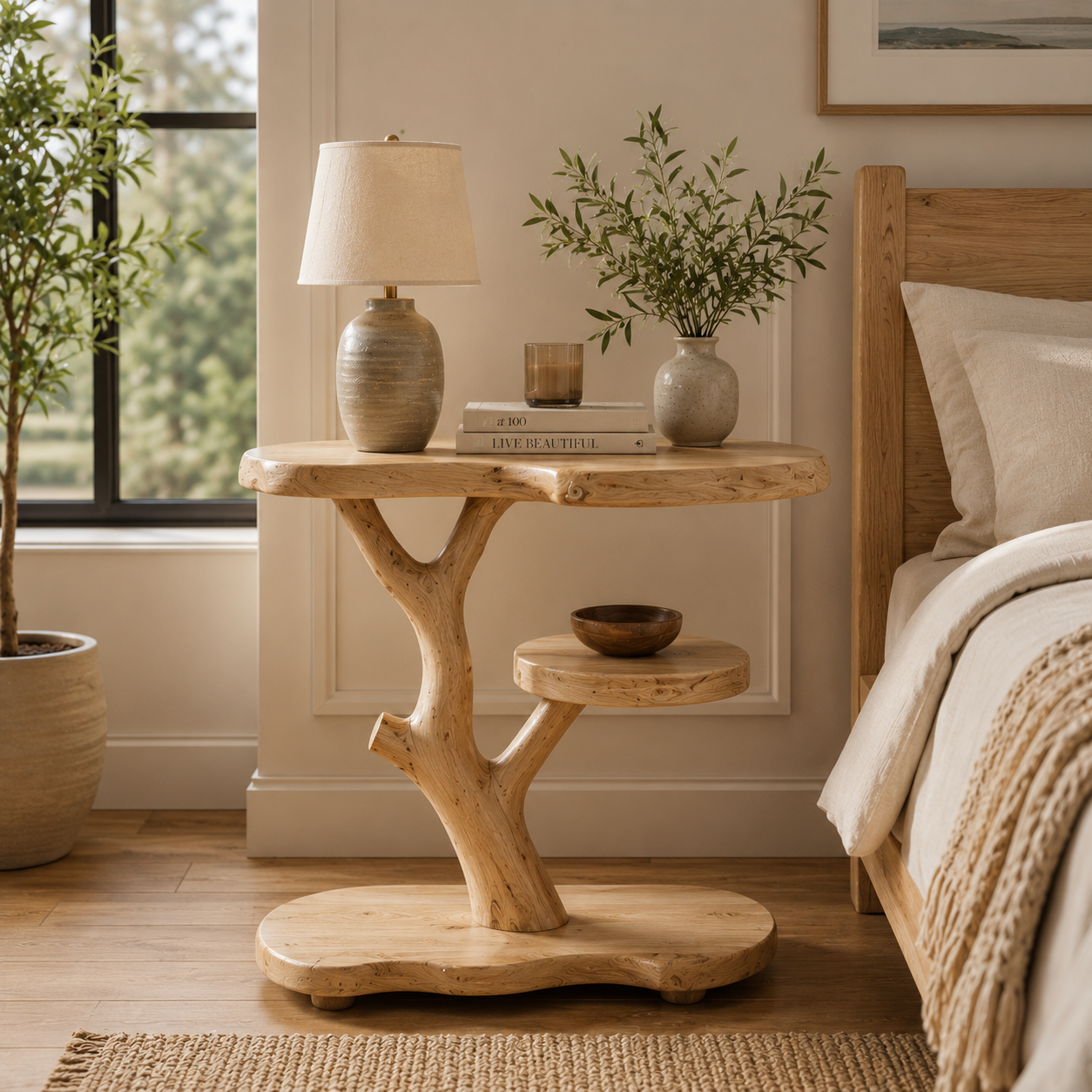 Tree Root Nightstand – Handmade Solid Wood Bedside Table for Rustic Luxury Bedroom Decor