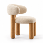 Curved Bouclé Dining Chair with Solid Wood Legs