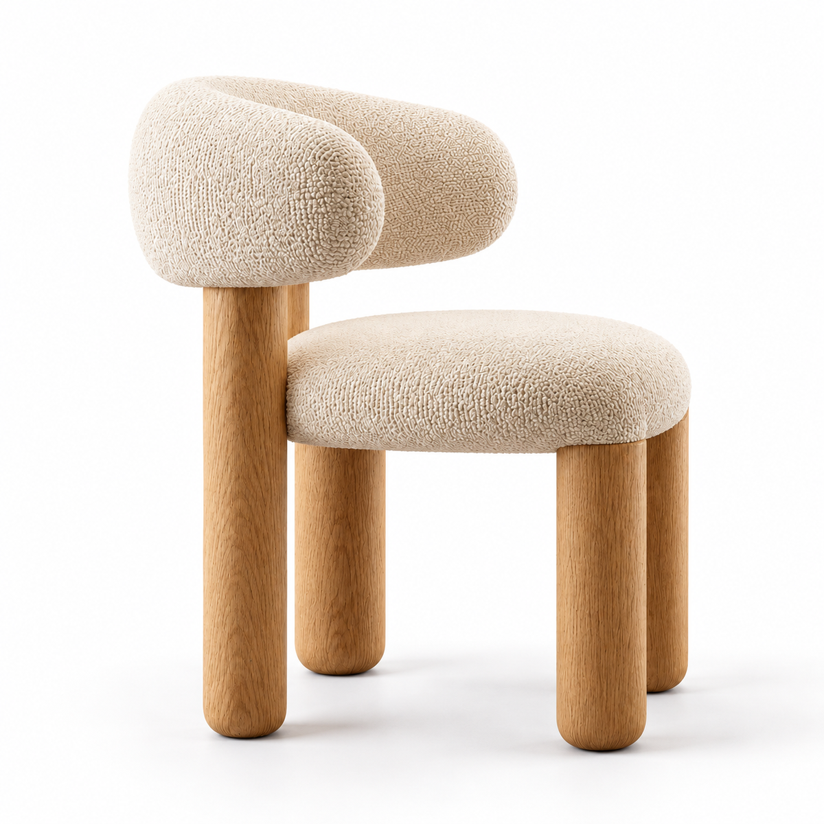 Curved Bouclé Dining Chair with Solid Wood Legs