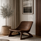 Curved Solid Wood Lounge Chair with Upholstered Seat – Modern Accent Chair
