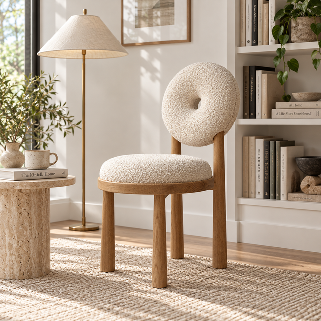 Donut Back Bouclé Dining Chair Hover Image