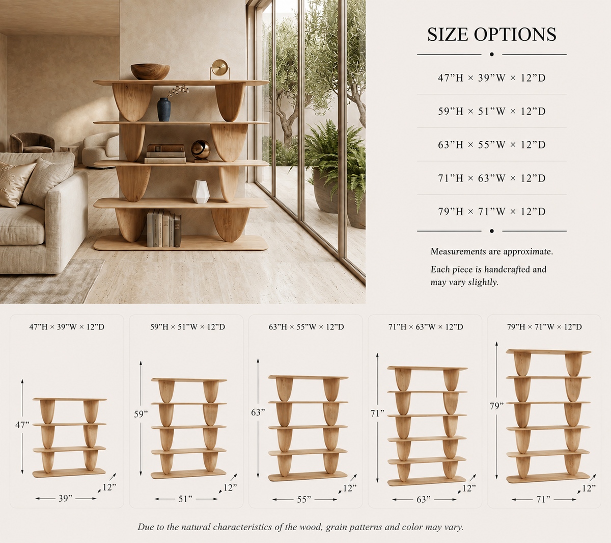 Geometric Bookcase – Solid Wood Display Shelf for Living Room