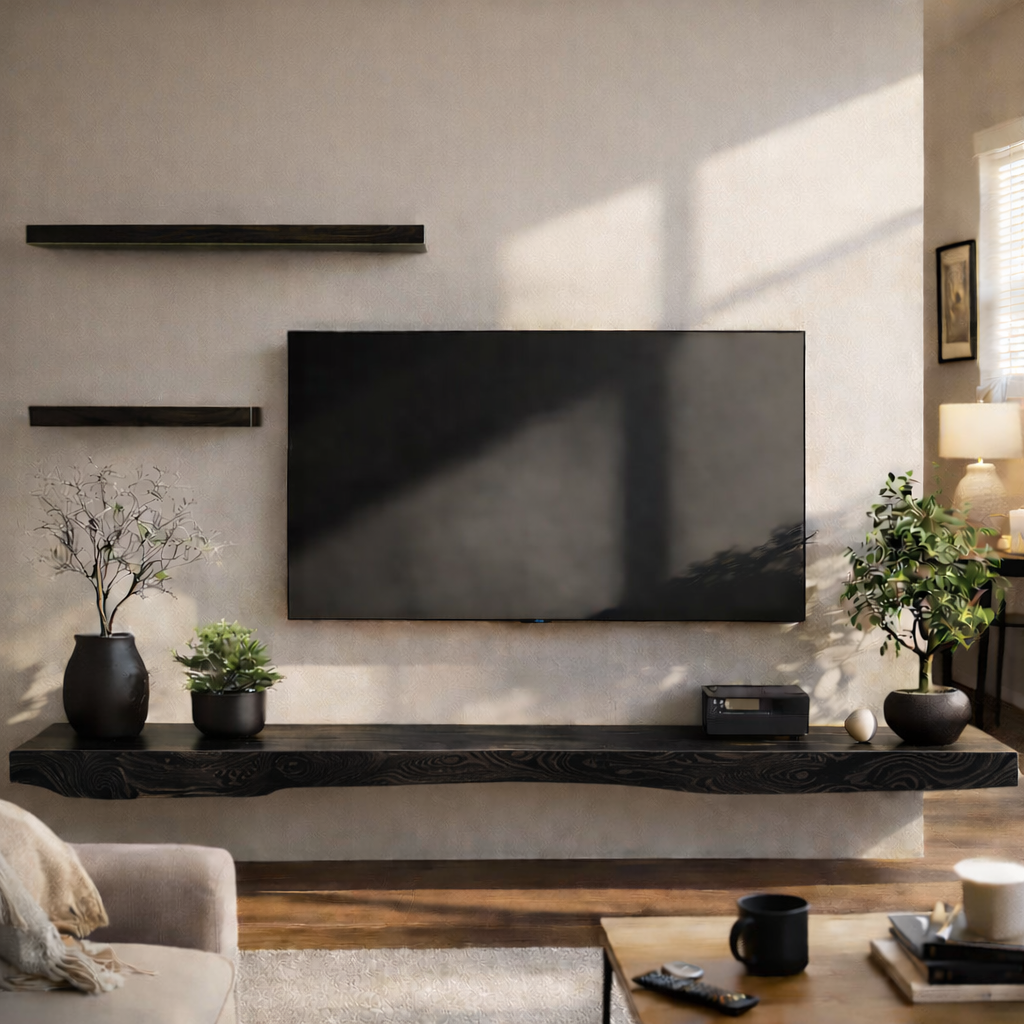 Live Edge Floating Stand – Solid Wood Wall-Mounted Console for Living Room Deco