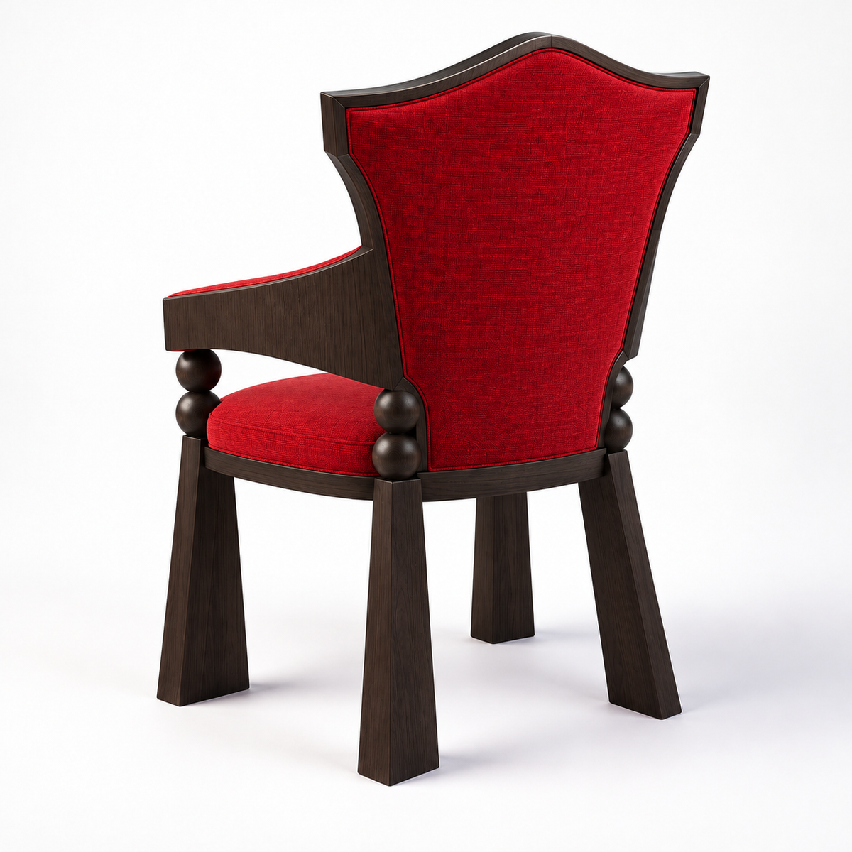 High-Back Red Upholstered Wood Armchair