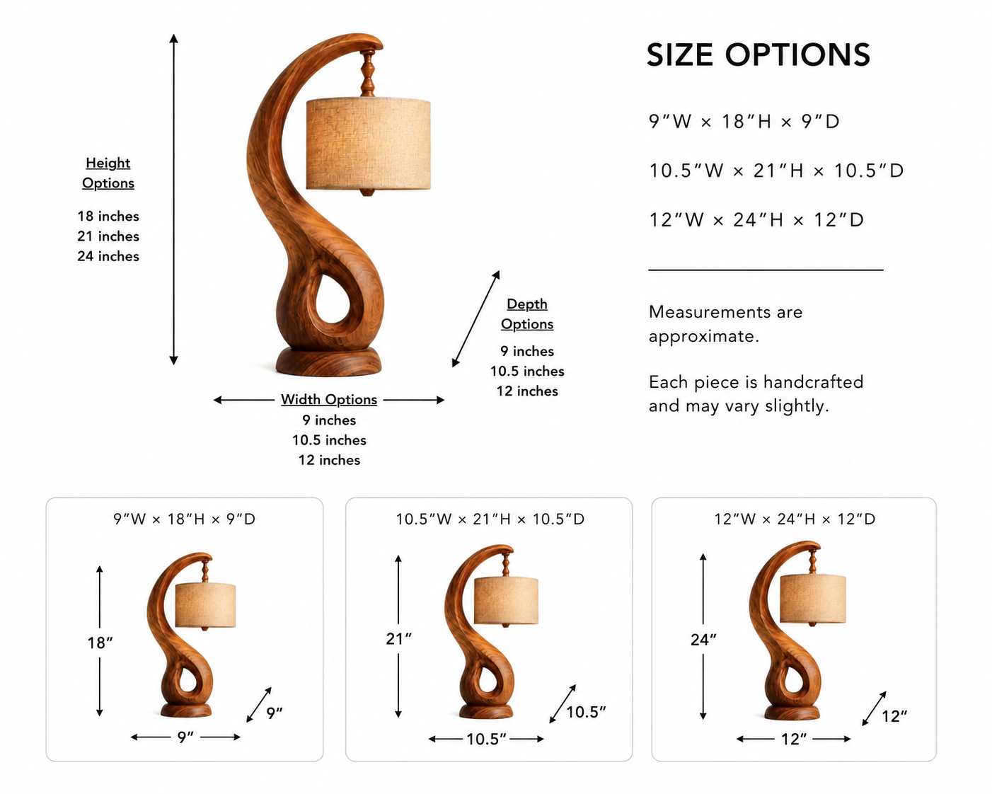 Sculptural Wood Table Lamp – Solid Wood Bedside Lamp for Living Room Decor