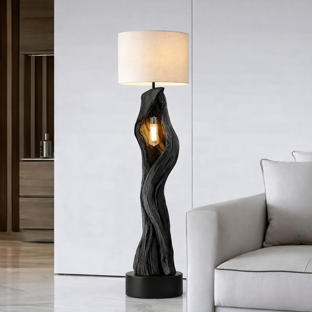 Sculptural Solid Wood Floor Lamp – Hand-Carved Organic Design