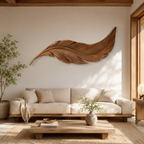 Feather Wood Wall Art – Solid Wood Carved Wall Decor for Bedroom Decor