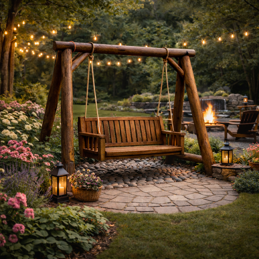 Handcrafted Wooden Swing Set – Outdoor Garden Swing Bench