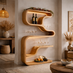 S-Shaped Floating Shelf – Solid Wood Wall Shelf with Storage
