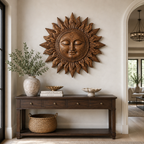 Carved Sun Face Wood Wall Art