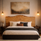Handcrafted Solid Wood Bed with Live Edge Headboard – Luxury Organic Design