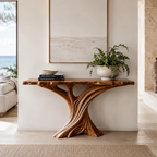 Sculptural Fluted Wood Console Table