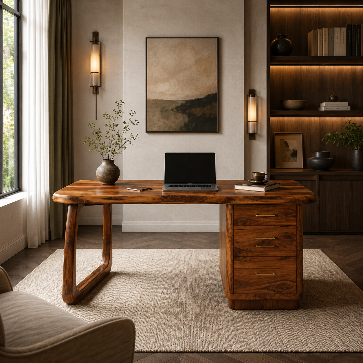 Solid Wood Executive Desk – Natural Wood Office Desk with Drawers for Home Office Decor