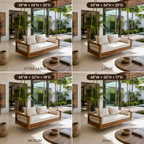 Wood Hanging Porch Swing – Solid Wood Outdoor Swing Sofa with Cushions for Patio Decor