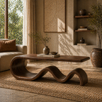 Sculptural Coffee Table – Solid Wood Modern Table for Living Room Decor