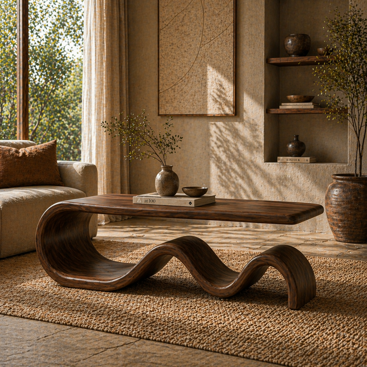 Sculptural Coffee Table – Solid Wood Modern Table for Living Room Decor