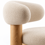 Curved Bouclé Dining Chair with Solid Wood Legs