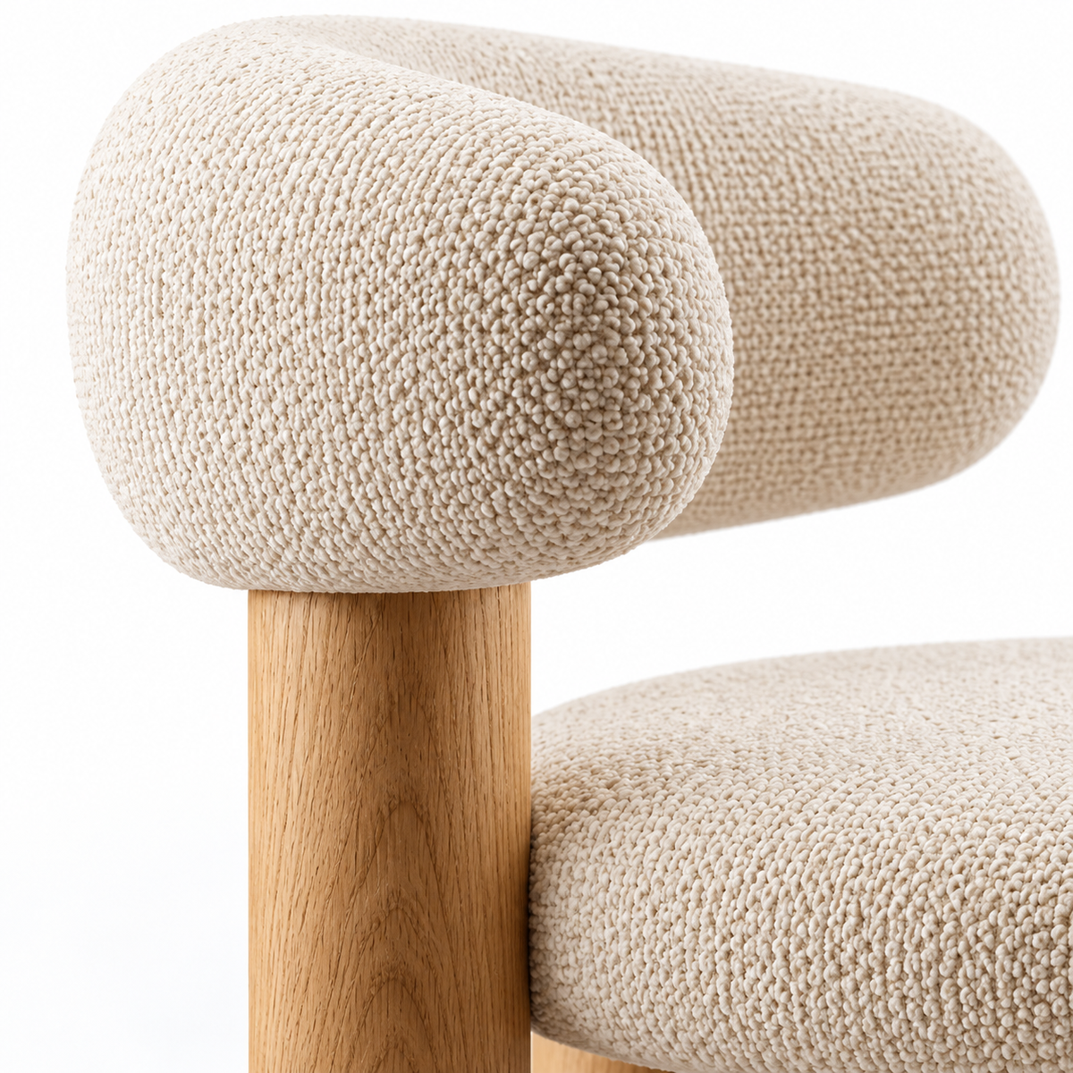 Curved Bouclé Dining Chair with Solid Wood Legs
