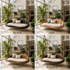 Round Wood Hanging Swing Sofa – Solid Wood Indoor Porch Swing with Cushions for Sunroom Decor