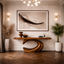 Sculptural Solid Wood Console & Abstract Wall Art Set – Modern Curved Design