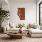 Elephant Wood Wall Art – Solid Wood 3D Relief Carving for Living Room Decor
