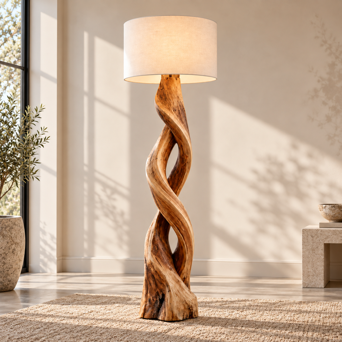 Twisted Spiral Wood Floor Lamp