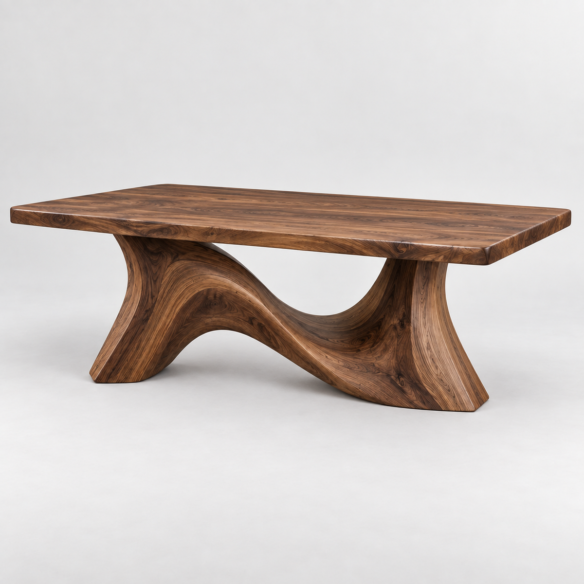 Sculptural Wave Base Wood Dining Table