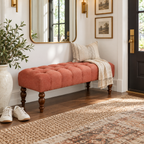 Tufted Upholstered Bench with Turned Wood Legs