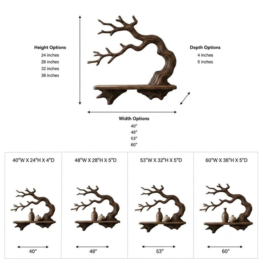 Branch Wood Wall Shelf – Solid Wood Floating Display Shelf with Natural Tree Branch Design