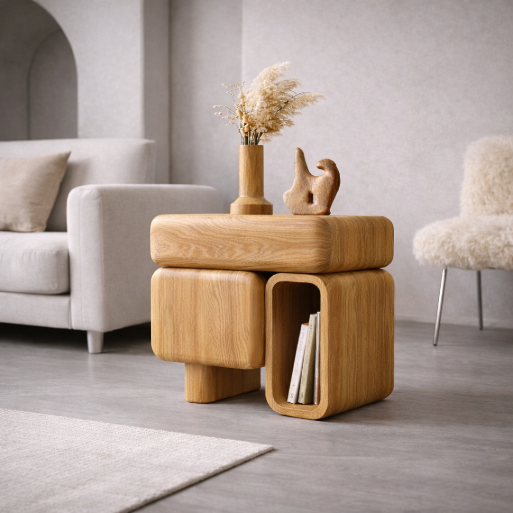 Side Table with Storage – Solid Wood Table for Bedside or Sofa