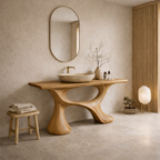Sculptural Bathroom Vanity – Solid Wood Modern Vanity for Bathroom Decor