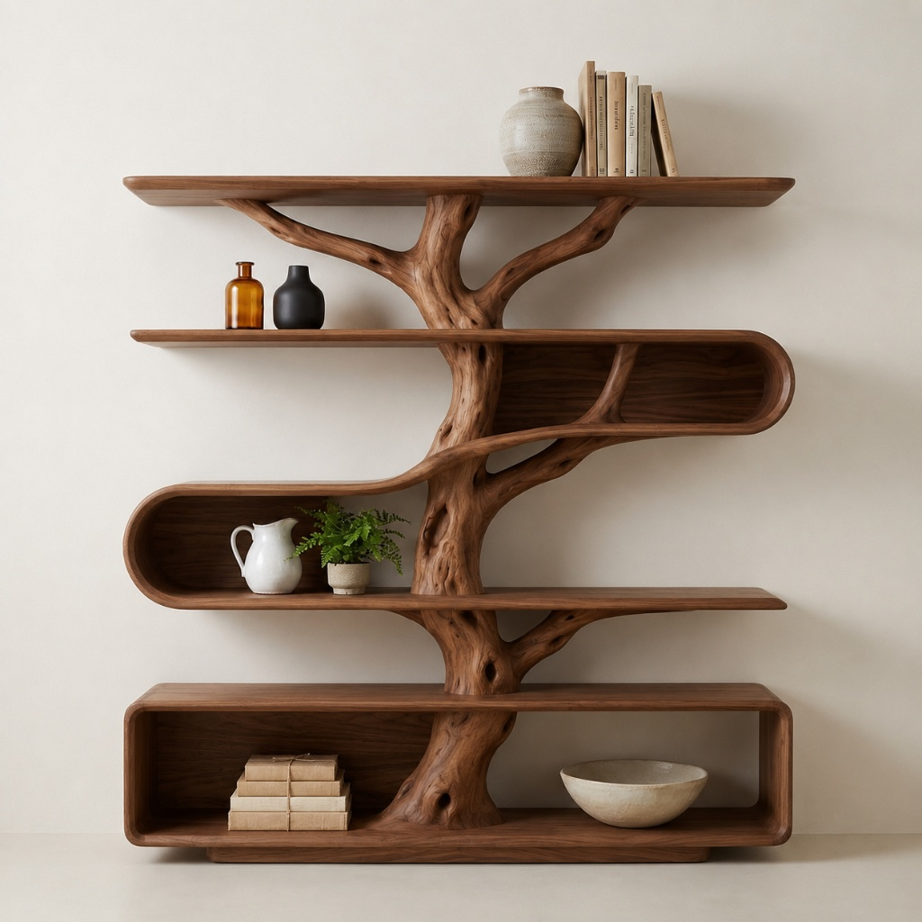 Tree Branch Bookcase – Sculptural Solid Wood Display Shelf