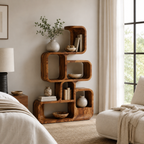 Geometric Bookcase – Solid Wood Display Shelf for Modern Home