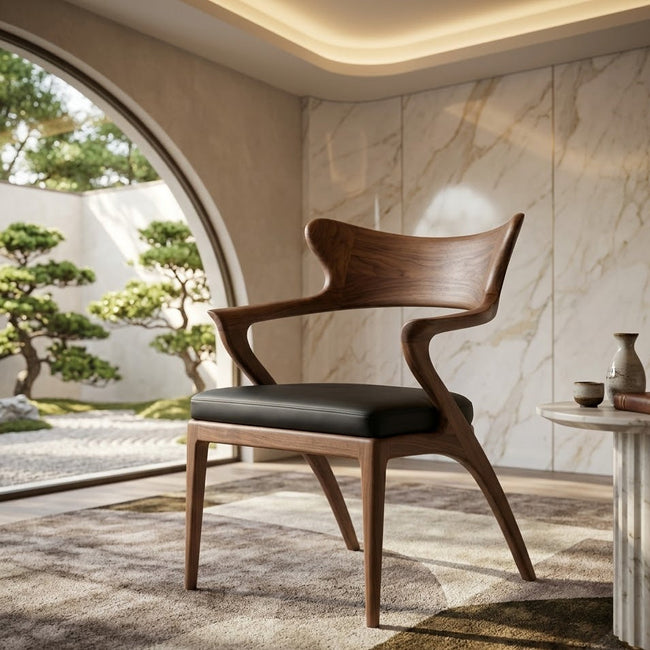 Sculptural Dining Chair – Solid Wood Accent Chair with Cushioned Seat Main Image
