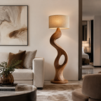 Sculptural Wood Floor Lamp – Solid Wood Standing Lamp for Living Room Decor