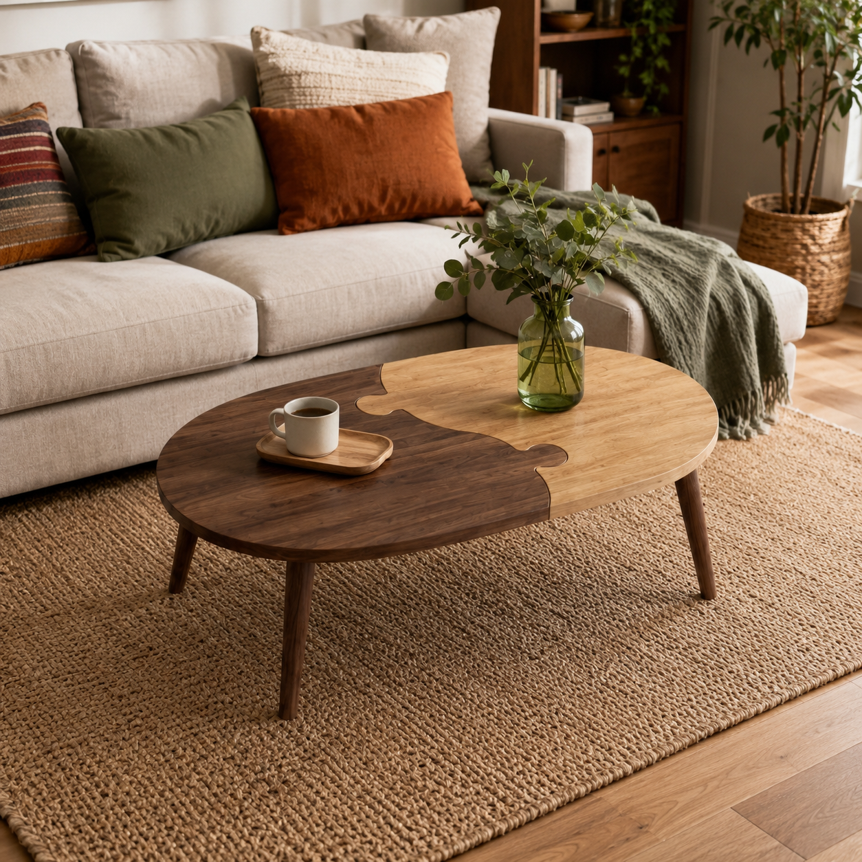 Two-Tone Puzzle Wood Coffee Table