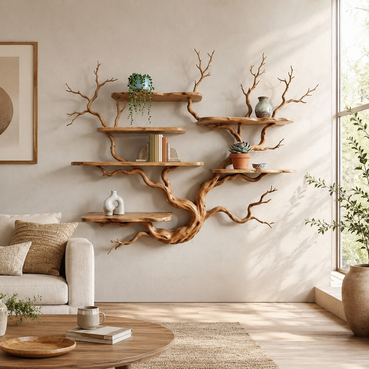 Tree Branch Wall Shelf – Solid Wood Display Shelf for Living Room