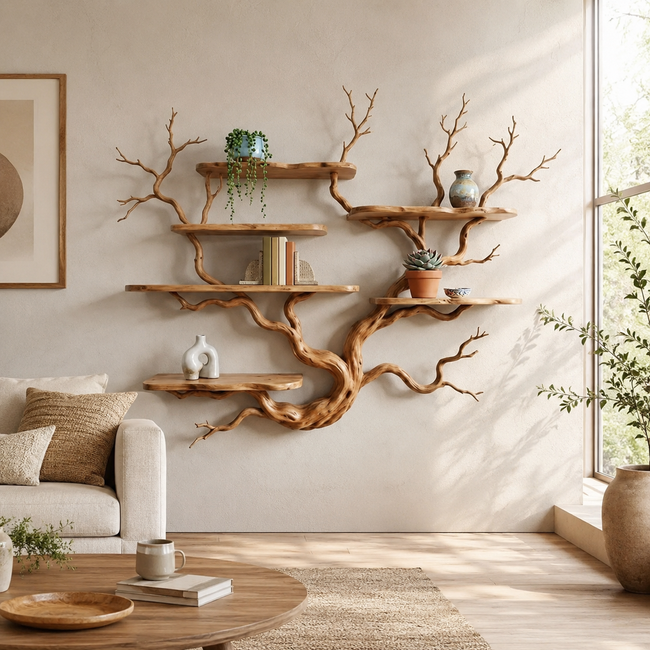 Tree Branch Wall Shelf – Solid Wood Display Shelf for Living Room Main Image