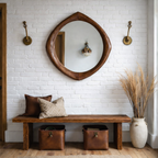 Organic Wooden Wall Mirror – Modern Natural Home Decor Accent