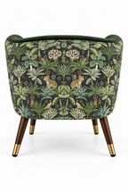 Botanical Velvet Barrel Accent Chair with Wood Legs