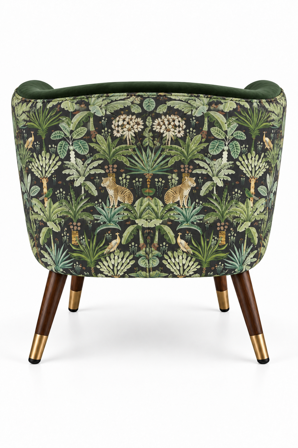 Botanical Velvet Barrel Accent Chair with Wood Legs