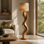 Sculptural Wood Floor Lamp – Solid Wood Standing Lamp with Fabric Shade for Living Room Decor